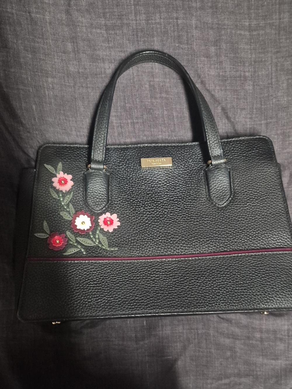 kate spade Black With Floral Leather Shoulder Bag